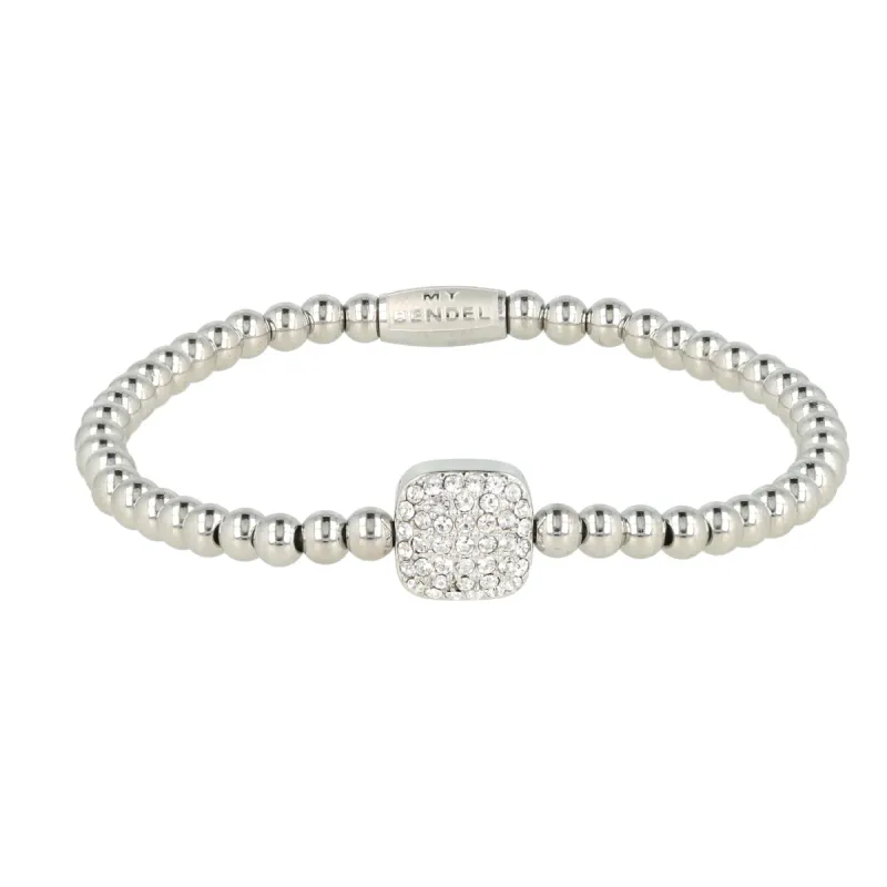 Armband met Vierkante Bedel van Zirkonia Steentjes • Zilver