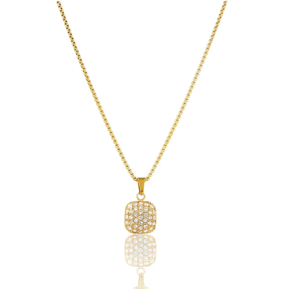 Ketting met Vierkante Hanger van Zirkonia Steentjes • Goud