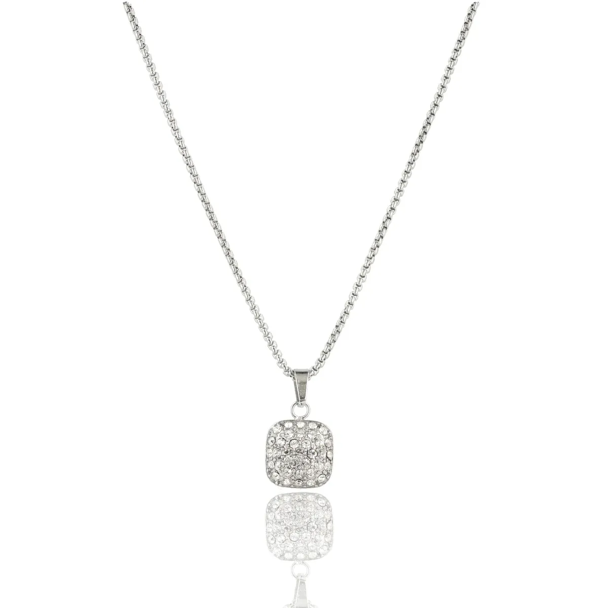 Ketting met Vierkante Hanger van Zirkonia Steentjes • Zilver