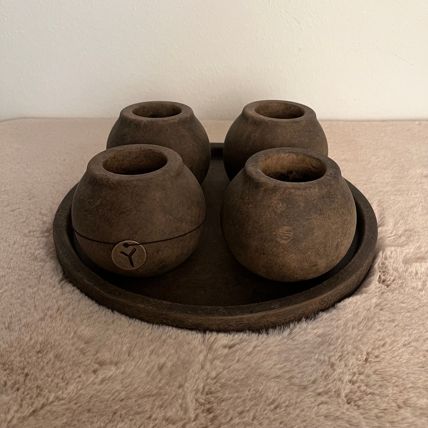 Set of 4 Tealightcups on Plate Majestic Brown
