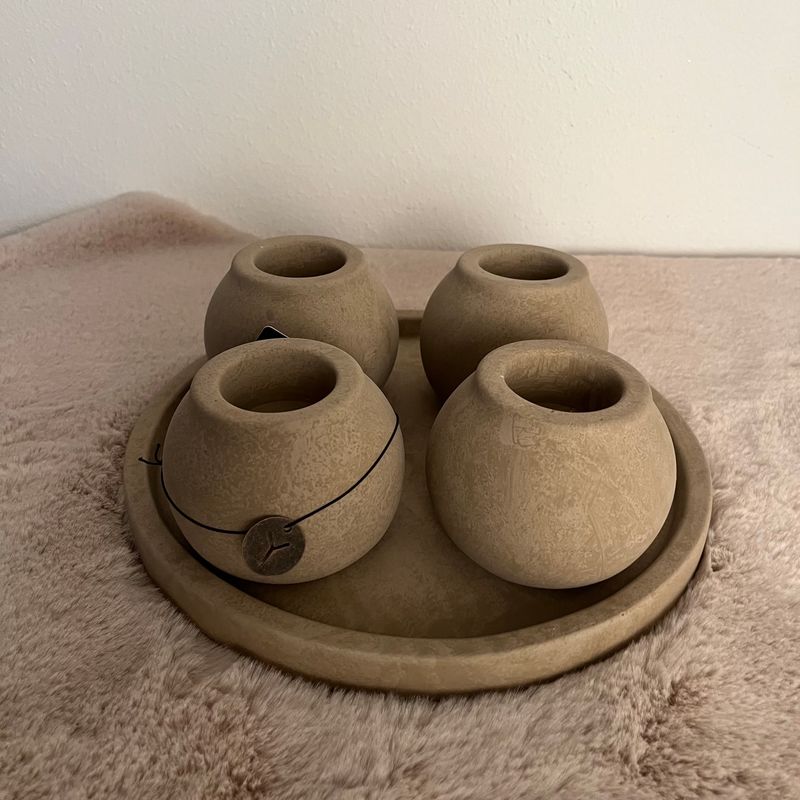 Set of 4 Tealightcups on Plate Majestic Taupe