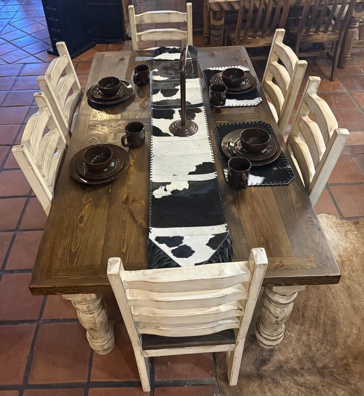 6FT OLD WORLD CREAM TABLE W/ 6 CHAIRS