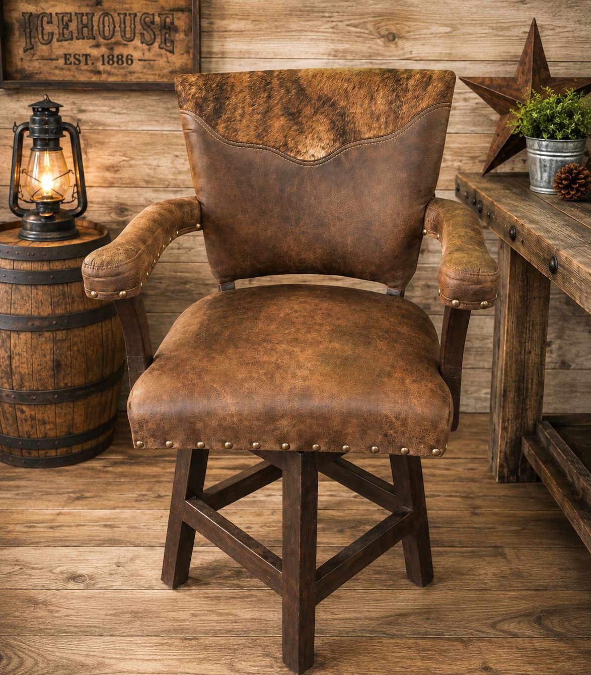 Sonora Swivel Barstool w/Arms-RR-003, DESIGN: COWHIDE, Size: 24"