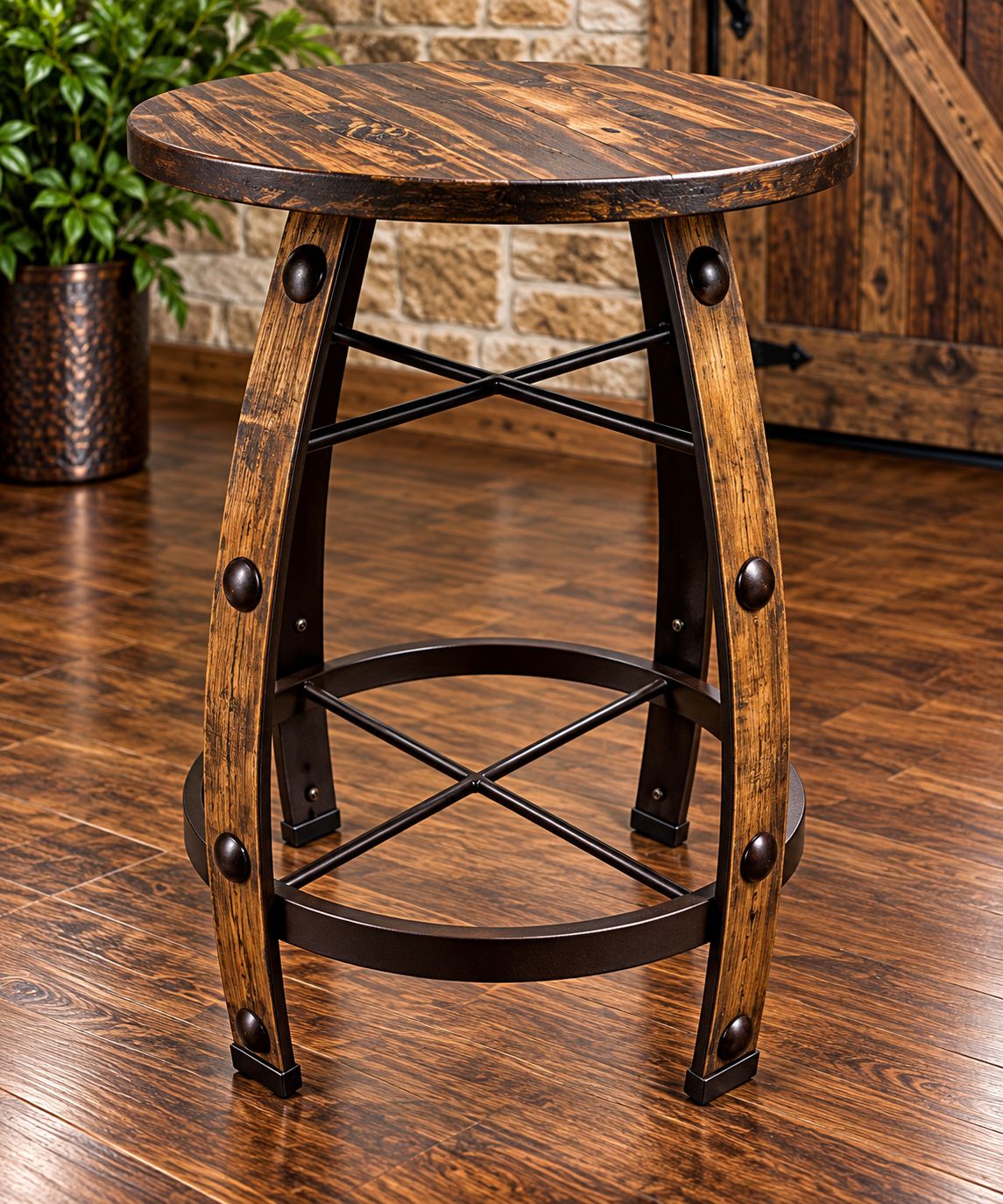 BARSTOOL BARREL W/IRON/ NAILS-BAN 03, COLOR: ND, Size: 24", TYPE: PLAIN