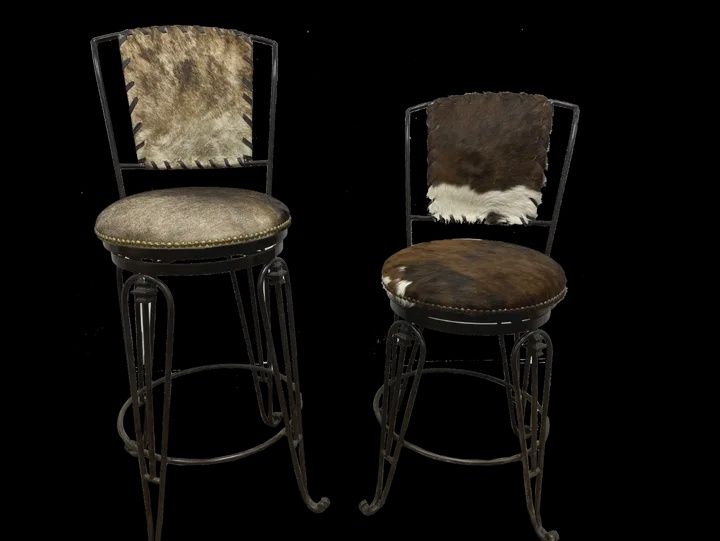 Iron Swivel Barstool w/Cowhide, Size: 24