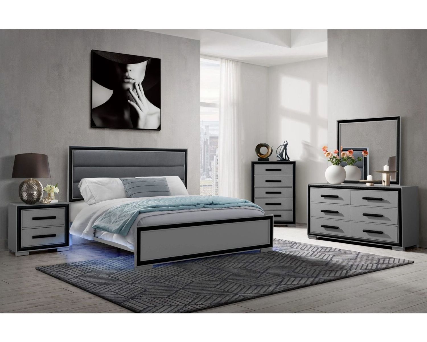 Amelia Grey Bedroom suite, TYPE: QUEEN 5PC BEDROOM SET