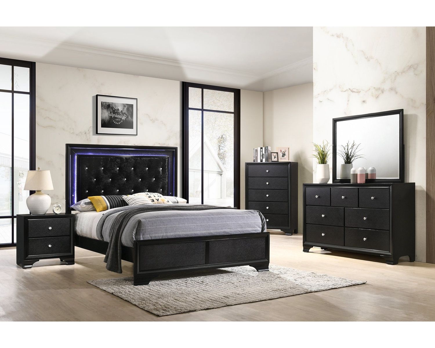 CM4350 Micah with LED Lights, TYPE: QUEEN 5 PC BEDROOM SUITE