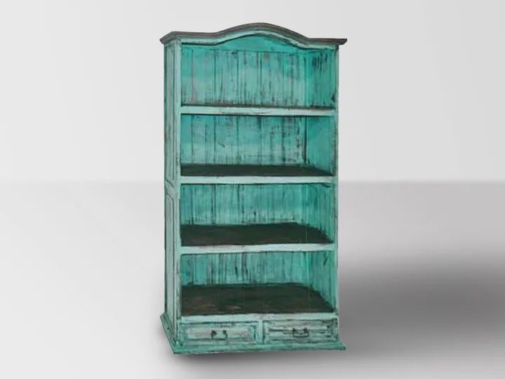 Two Drawer Bookcase Shown in Turquoise Distressed