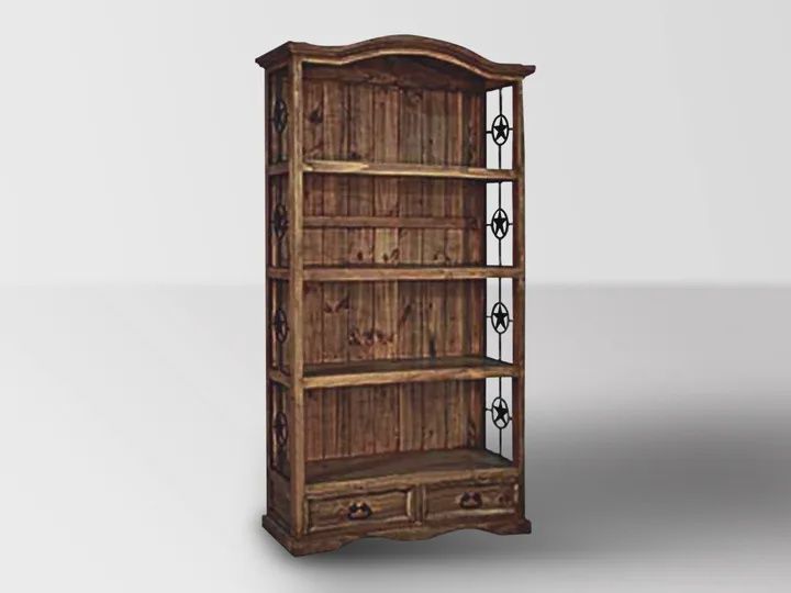 Two Drawer Bookcase with Iron Stars, COLOR: NL