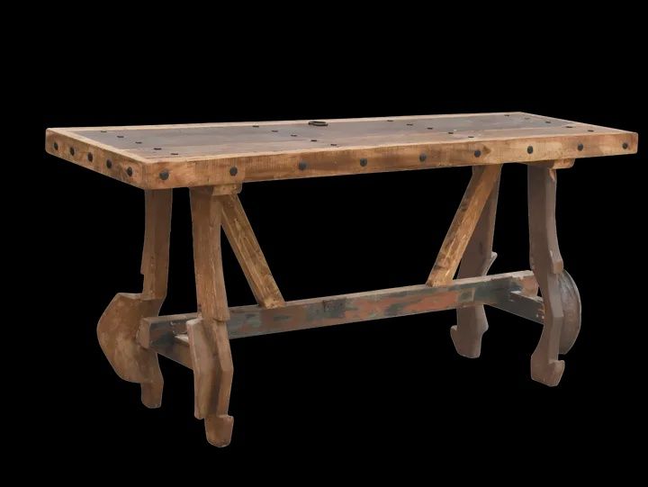 Old Door Bar Table W/Ox Yoke Legs