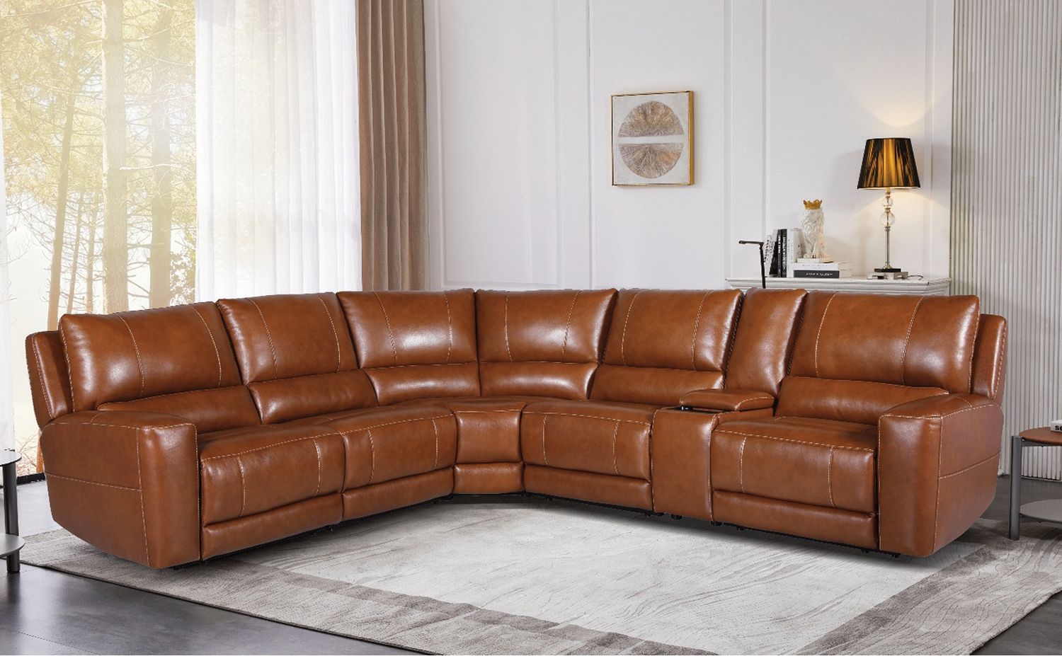 SOFTEE LEATHER CARAMEL SECTIONAL