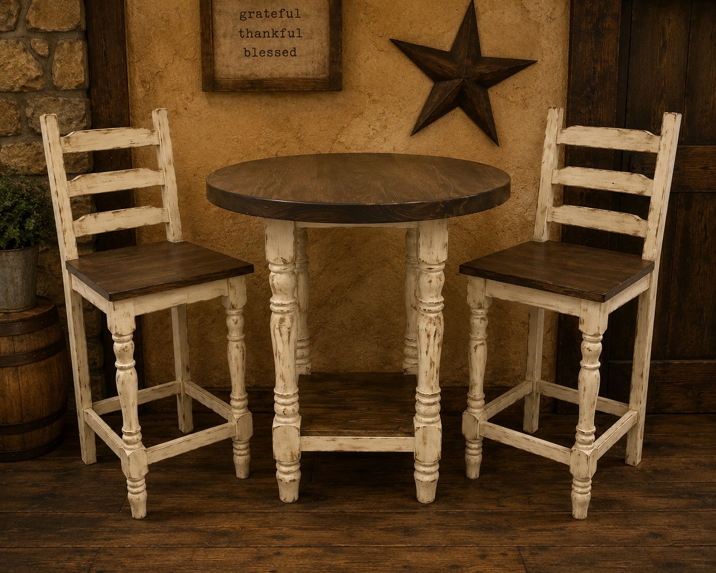 Bistro Pub Table W/ 2 Ladderback barstool