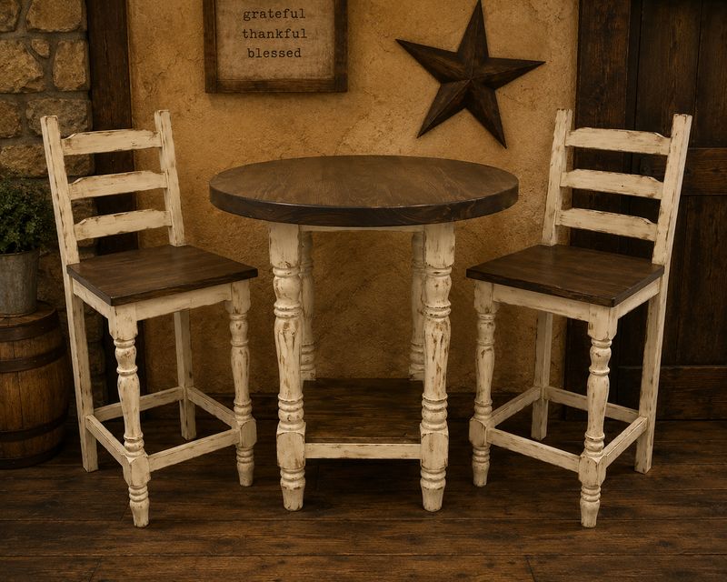 Bistro Pub Table W/ 2 Ladderback barstool