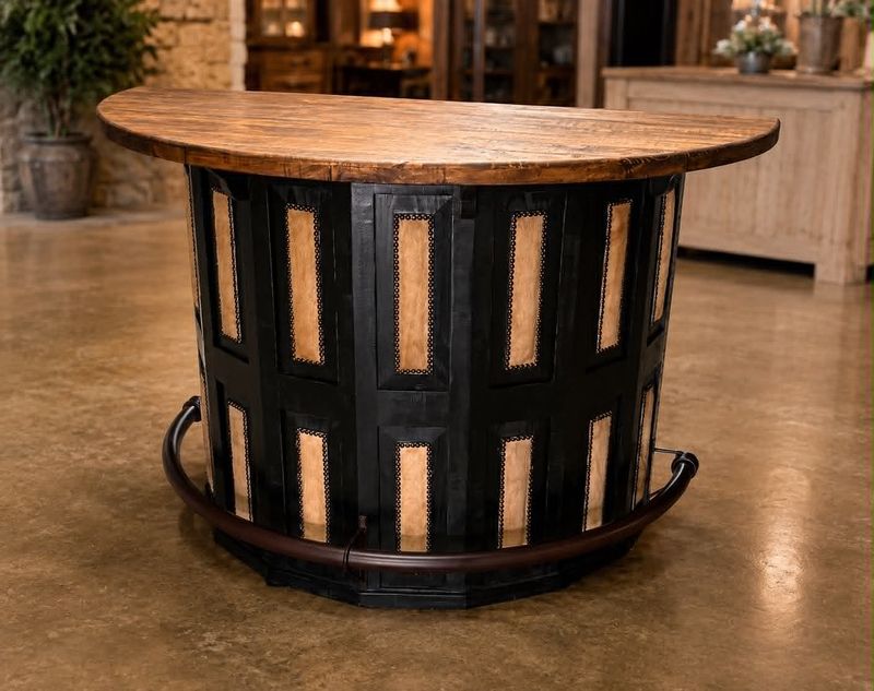 CUSTOM CURVED BLACK BAR W/ COWHIDE