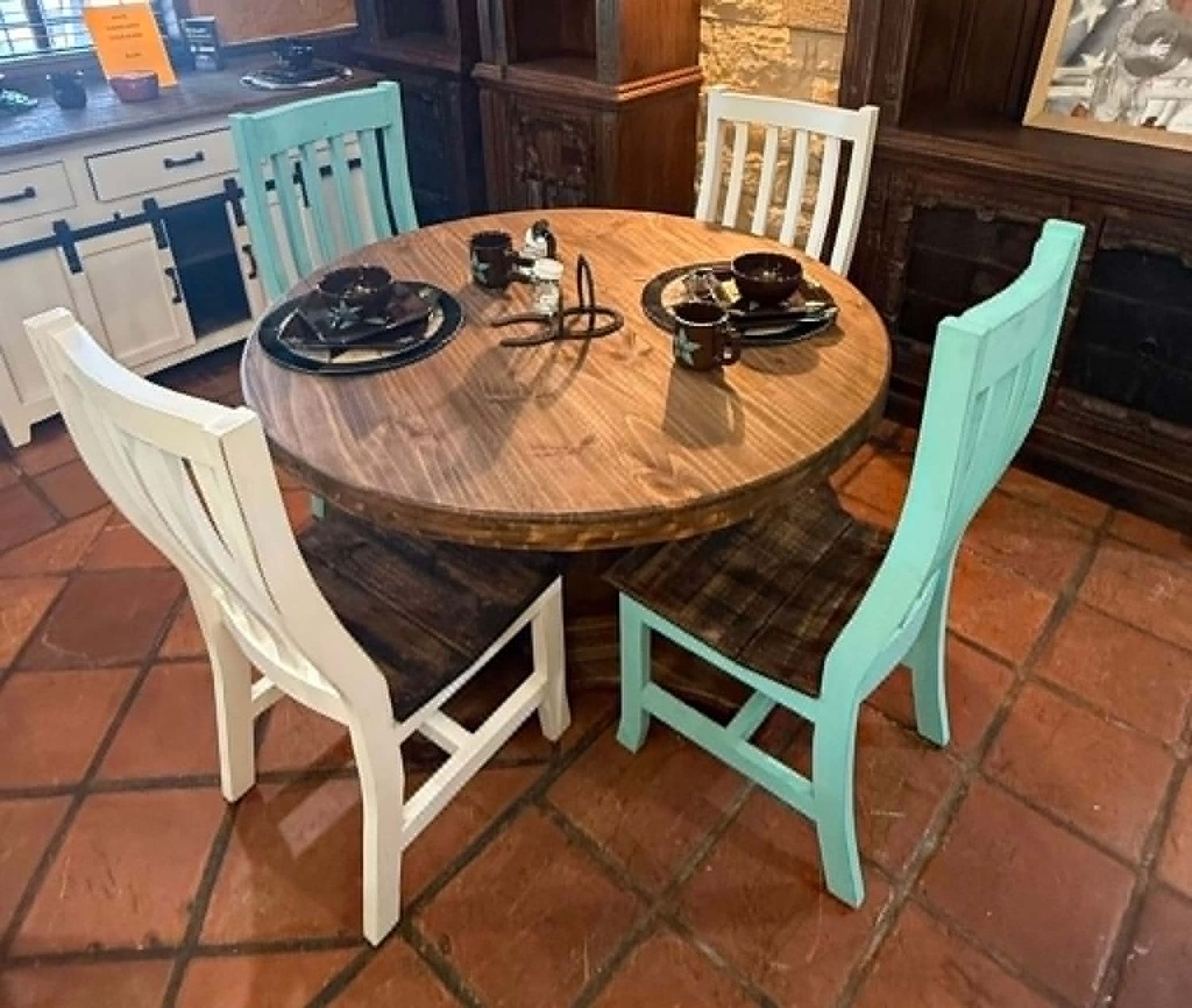 48 ROUND SANTA RITA TABLE W/ COLORFUL CHAIRS