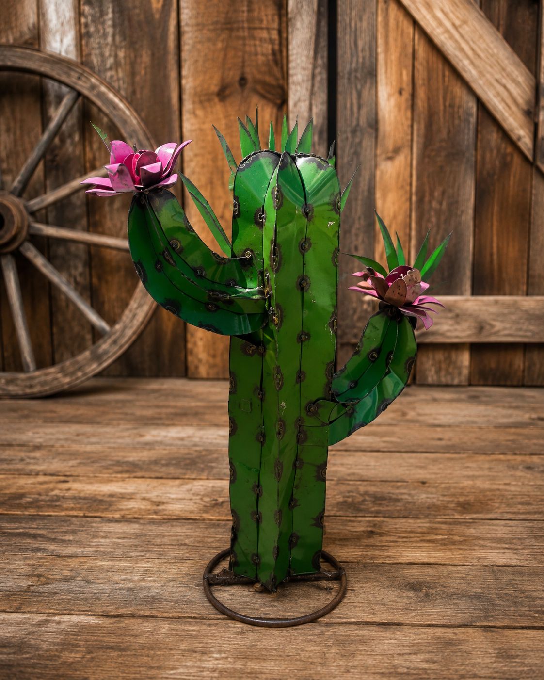 SMALL ARIZONA CATUS W/ FLOWER METAL ART