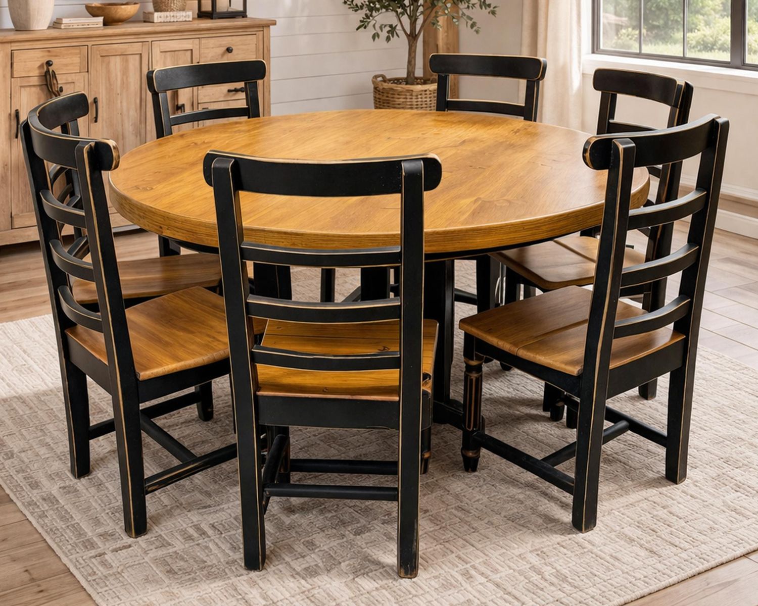 48"LAURO ROUND BLACK W/ 4 CHAIRS