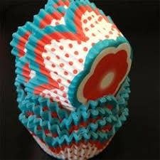 Red and Turquoise Flower Baking Cups (30-40ct)