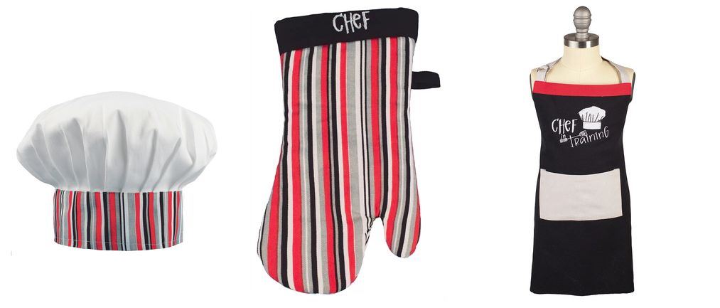 Chef in Training 3pc Childrens Apron Set (Black Red White Stripe)