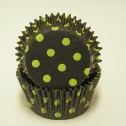 Black and Lime Green Polka Dot Baking Cups