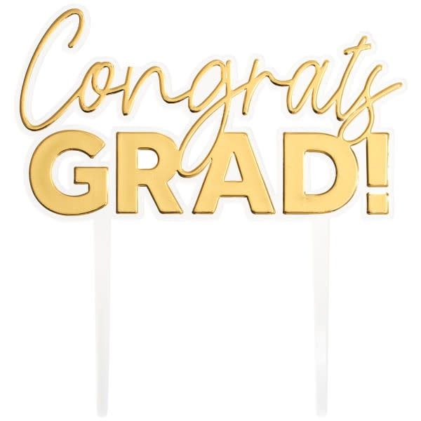 "Congrats Grad" Gold Cake Topper Pick