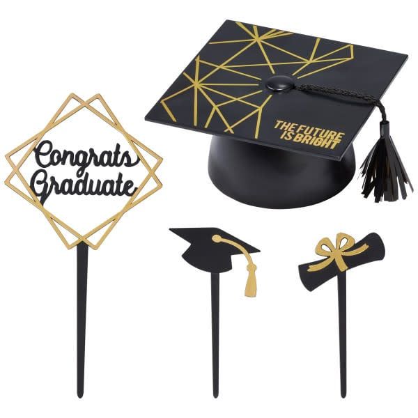 Future is Bright Cake Topper 3pc set Black/Gold