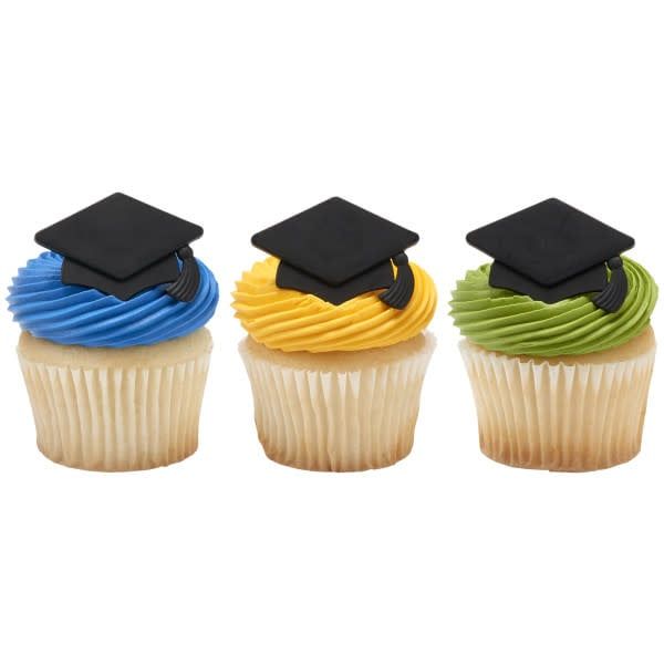 Black Grad Hat Cupcake Rings (12/pkg)