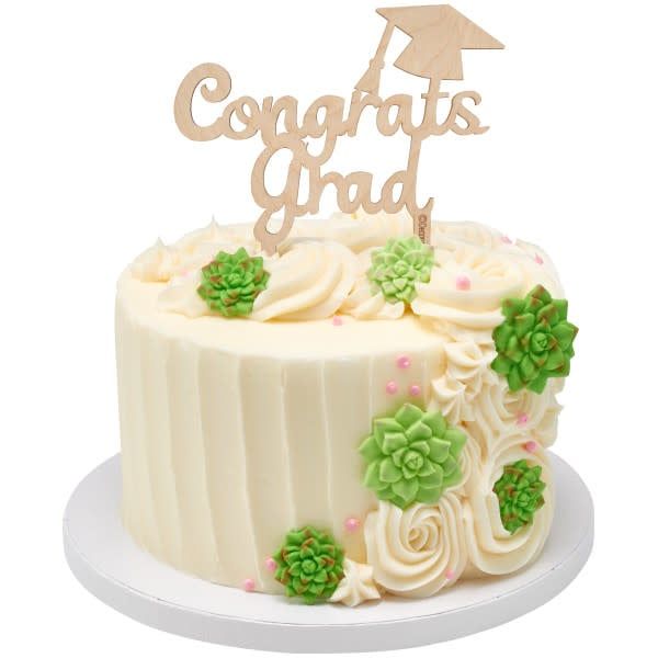"Congrats Grad" Wood Cake Topper Pick