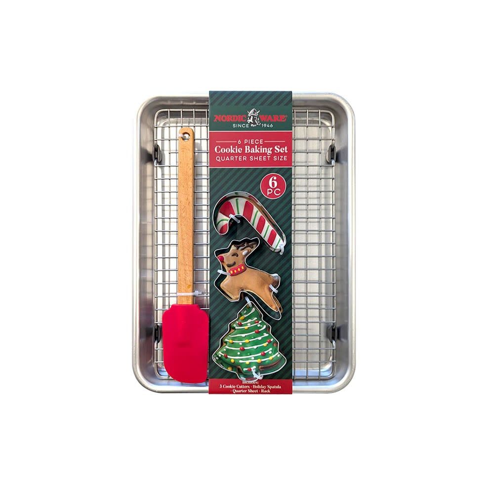 Quarter Sheet with Rack, Holiday Cookie Cutters and Spatula