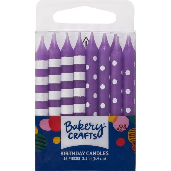 Purple and White - Stripes &amp; Dots Candles (16 count)