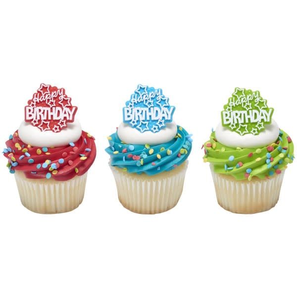 Happy Birthday Stars Cupcake Rings (12ct)