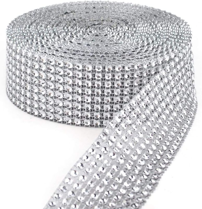 Silver Rhinestone Diamond Mesh Ribbon (3 Feet X 4.5 Inch)