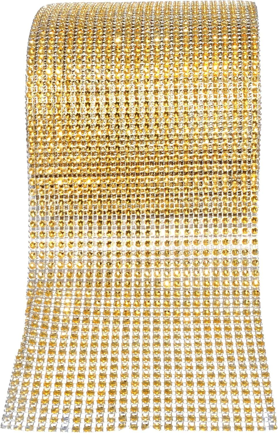 Gold  Rhinestone Diamond Mesh Ribbon (3 Feet X 4.5 Inch)