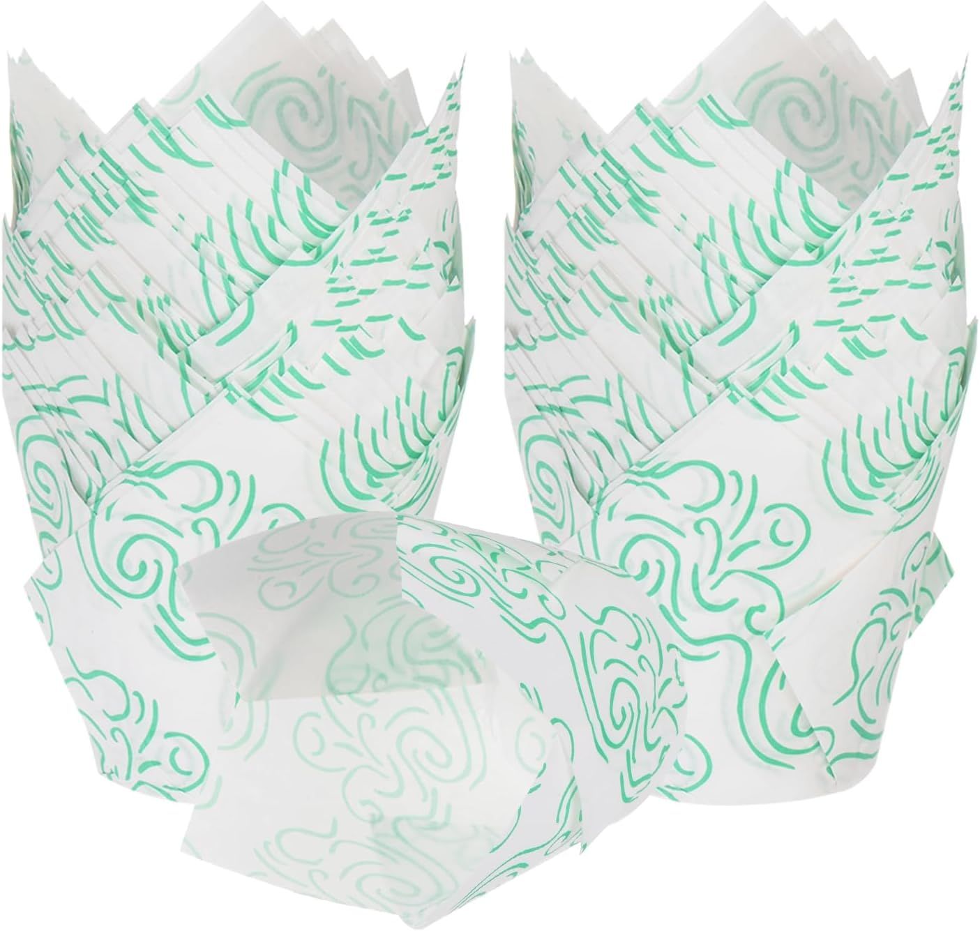 Green Swirl Tulip Baking Cups (24ct)