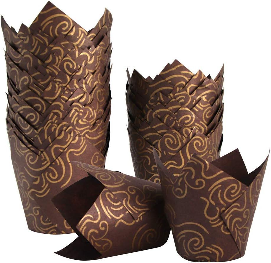 Brown Gold Swirl Tulip Baking Cups (24ct)