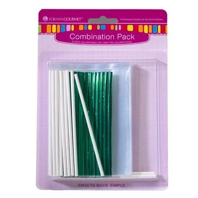 Lollipop Sticks, Bags &amp; Green Twist Ties Combo Pack