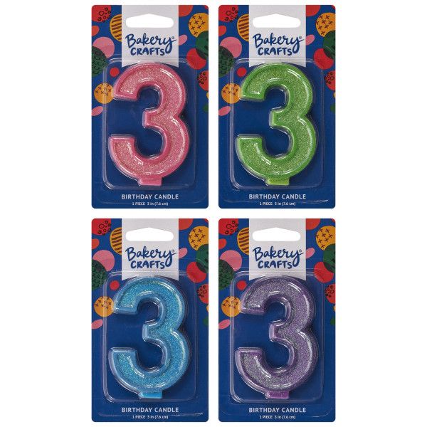 Numeral Glitter Candle "3"