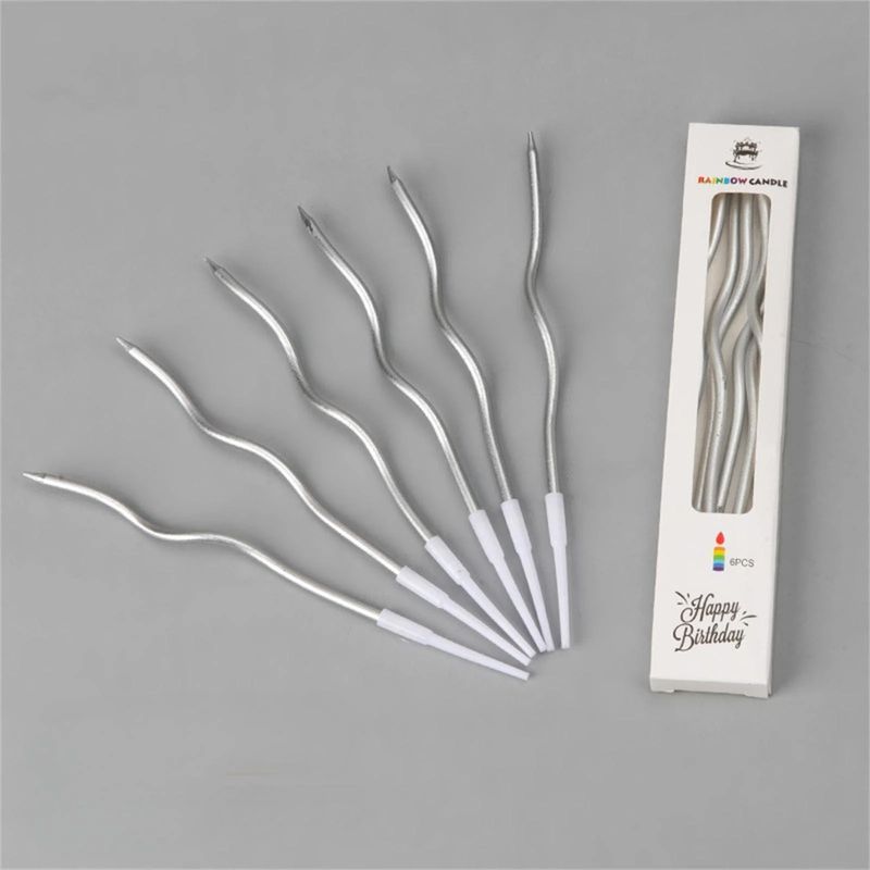 Curved Candle - 6 Count (Silver)