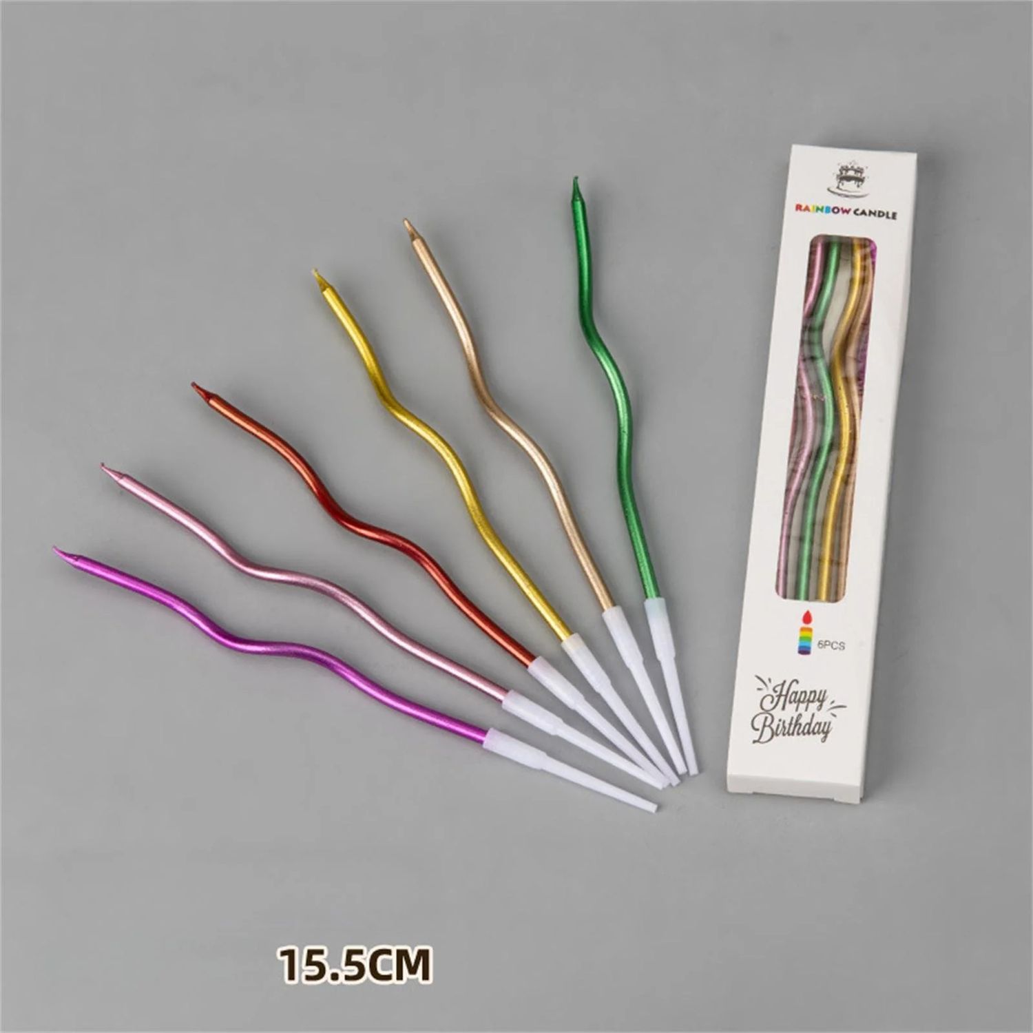 Curved Candle - 6 Count (Metallic Pastel Colors)