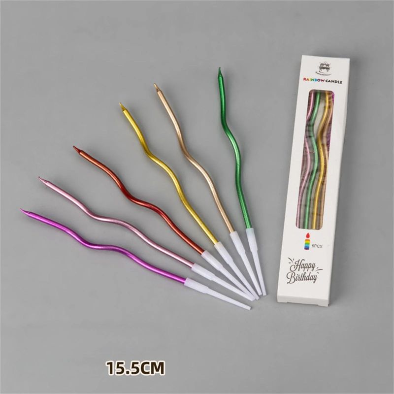 Curved Candle - 6 Count (Metallic Pastel Colors)