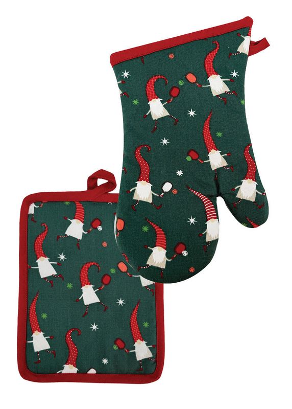 Oven Mitt and Pot Holder ( Pickleball Gnomes) 2 pc set