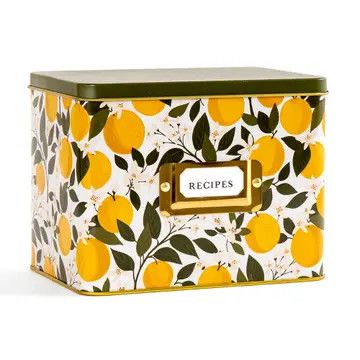 Orange Orchard Tin Recipe Box  (Includes 15 Recipe Cards and 1 pack of coordinating Recipe Divider Tabs)