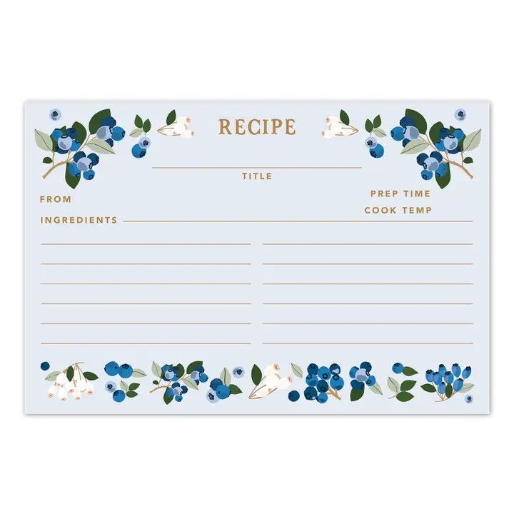 Blueberry Field Recipe Cards 4 x 6 (Set of 50)