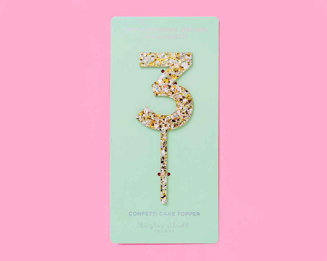 Pearl Confetti Cake Topper "3"