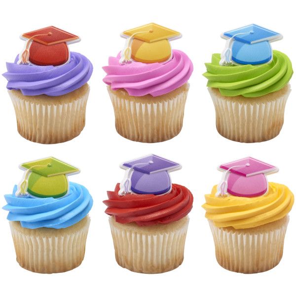 Bright Colored Grad Hat Cupcake Rings (12 ct)