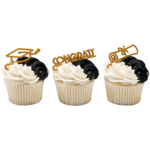Graduation Cupcake Layon (12 Count - Gold )