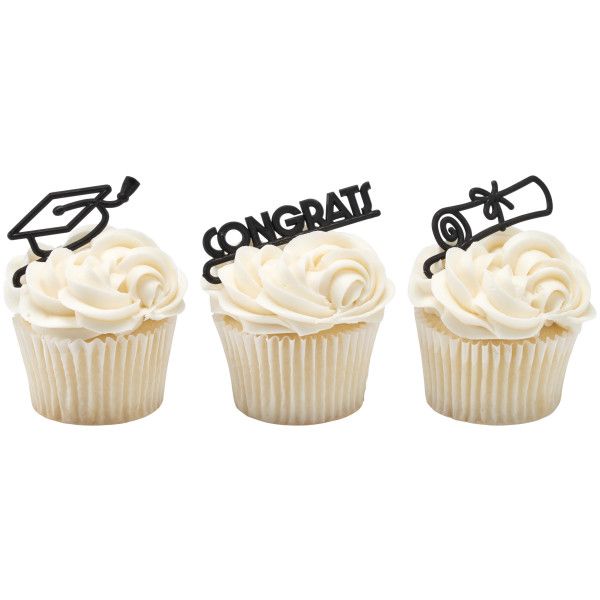 Graduation Cupcake Layon (12 Count - Black)