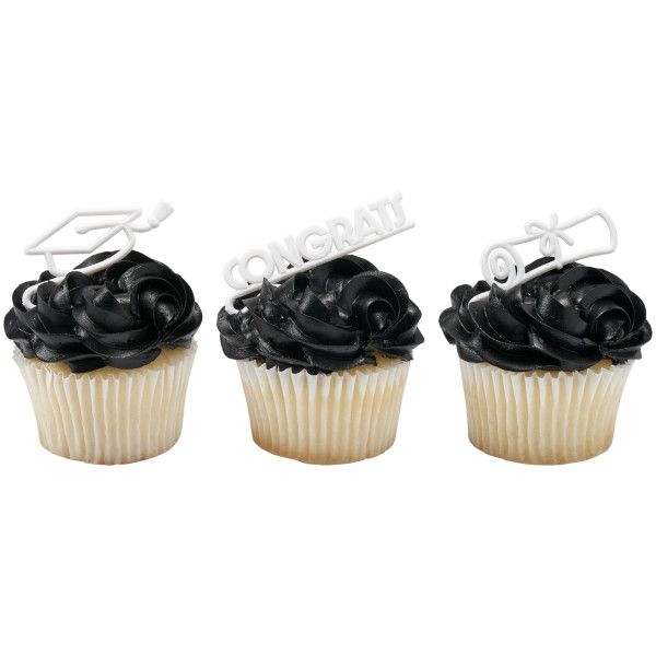 Graduation Cupcake Layon (12 Count - Silver)