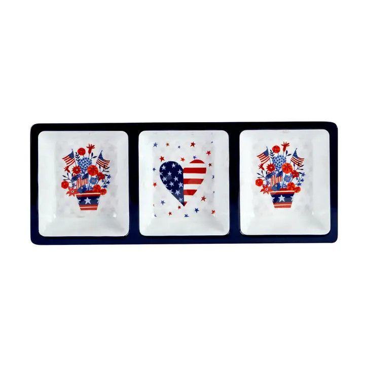 Stars &amp; Stipes Melamine 3- Section Serving Tray (14.5 x 6 x 2)