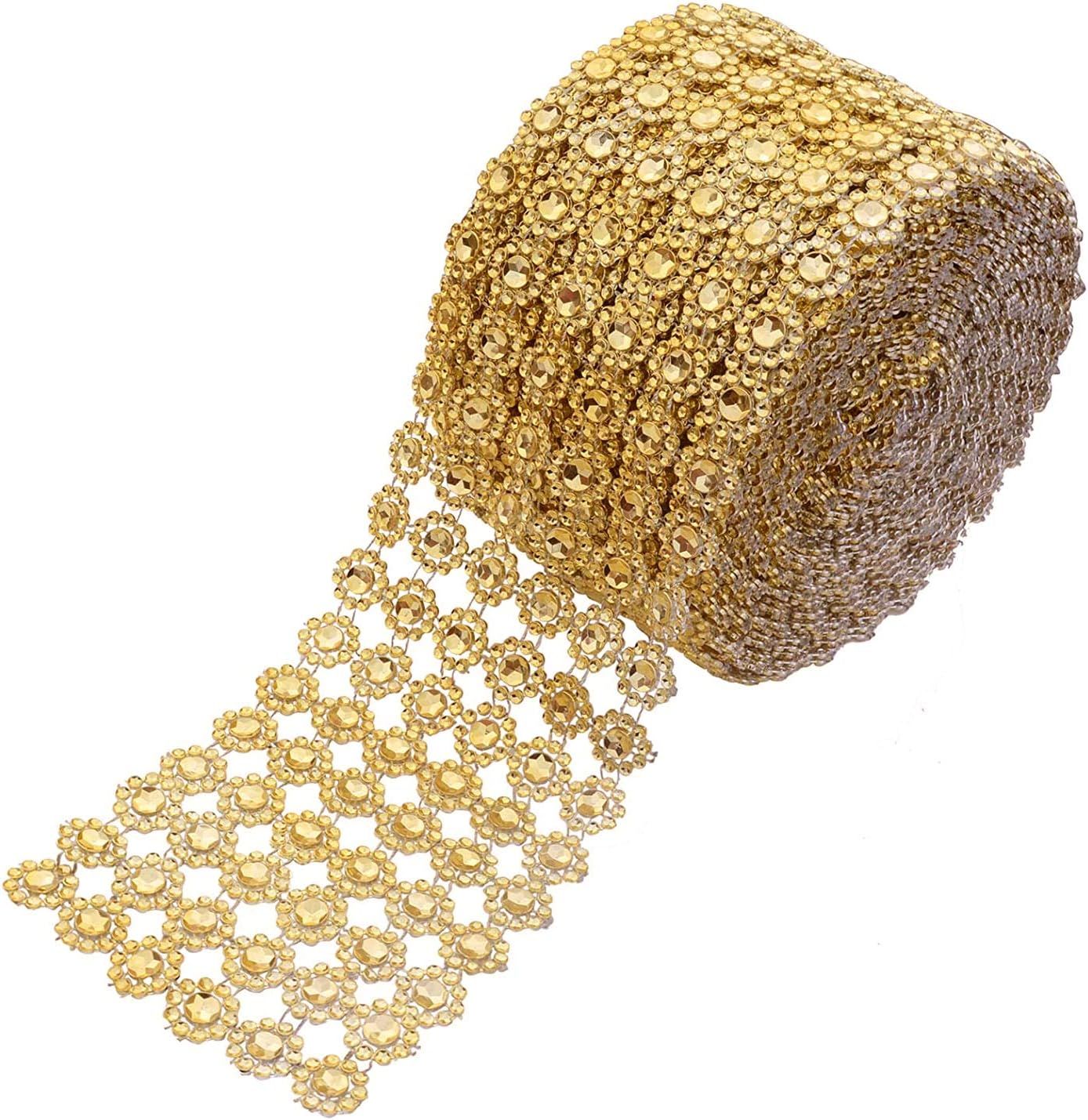 Preimum Gold Rhinestone Diamond Mesh Ribbon (2 Feet X 4 Inch)